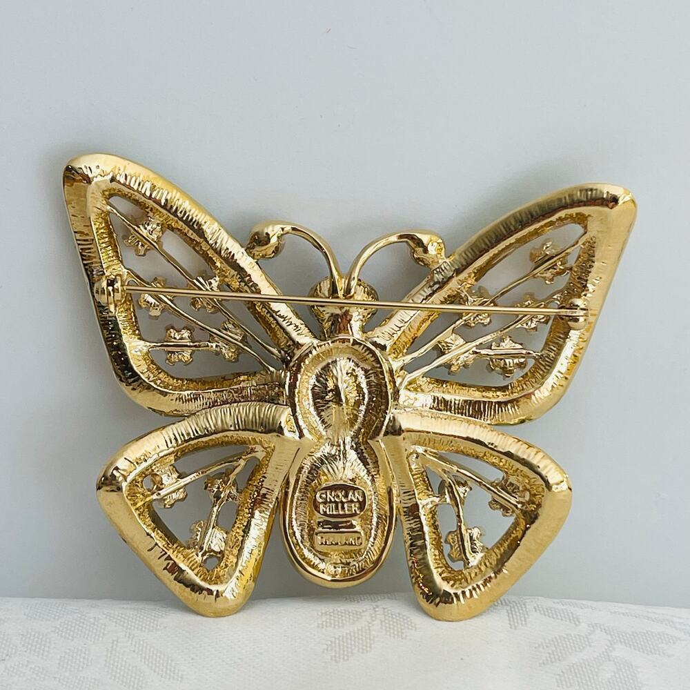 Vtg Nolan Miller Gold-P Butterfly Crystal Rhinestone Brooch Glam Coll Hollywood - Picture 11 of 15